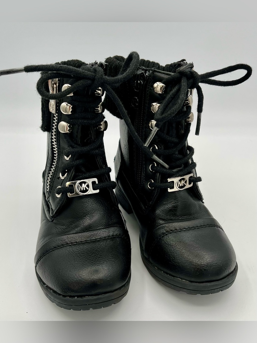 Michael Kors Lil Donna Lace-Up/Zip Ankle Boots with silver MK  Toddlers boots